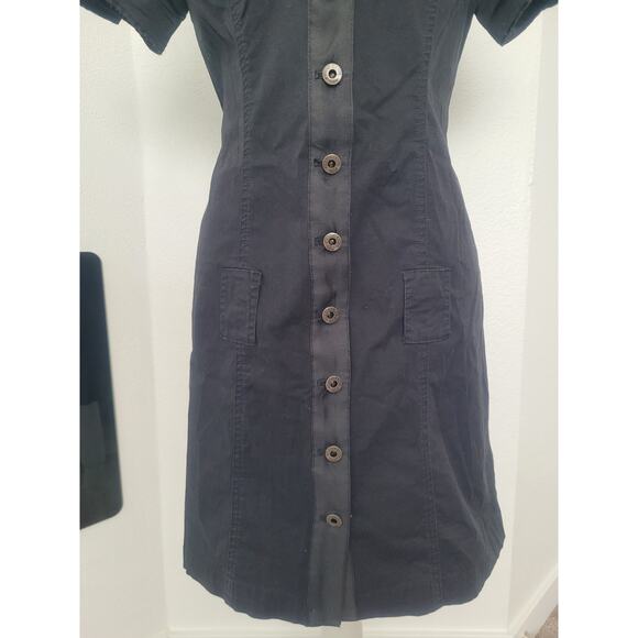 Y2k Guess Button Up Mini Shirt Dress Size M Black Utility Preppy Goth Office - Picture 4 of 12